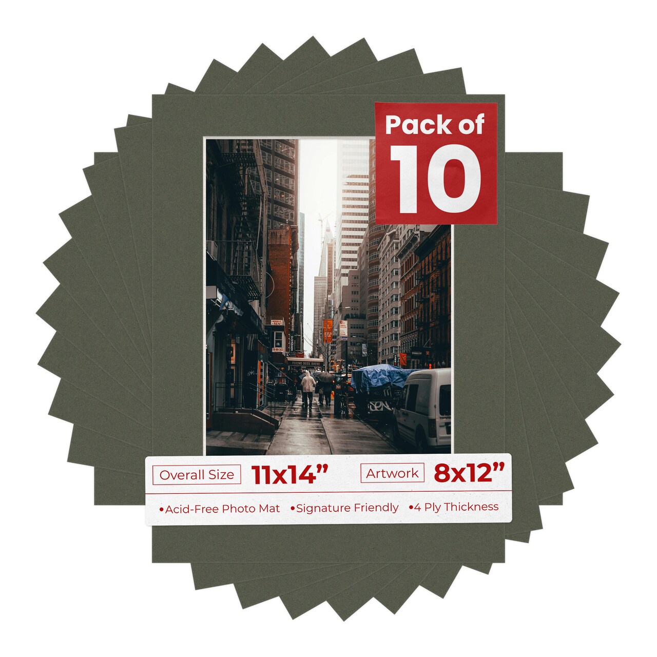 Dark Olive Green Mat Board for 11x14 Frames - Fits 8x12 Photos